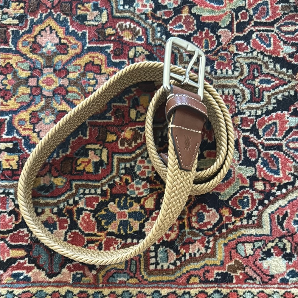 Braided Tan Belt with Silver Buckle